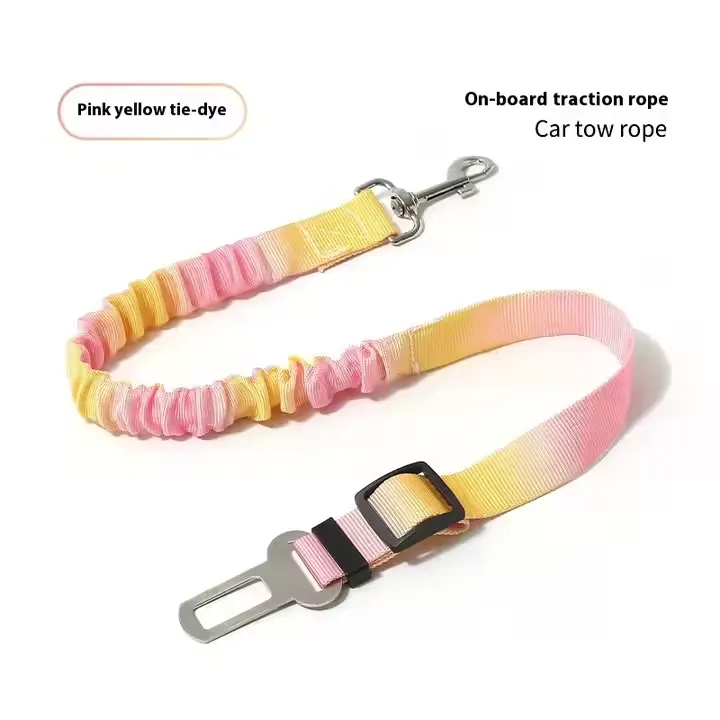 Stylish and Resilient Pink and Yellow Car Safety Leash for Pets